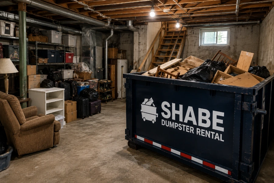 Basement cleanout dumpster rental for a residential cleanup in Schenectady NY