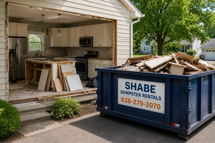 Kitchen remodel dumpster rental for renovation debris in Schenectady NY
