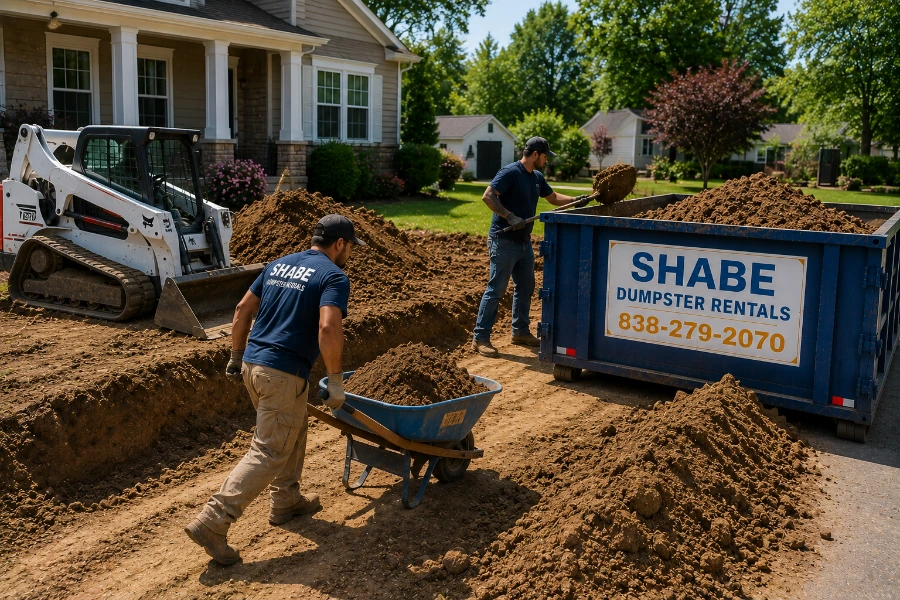 Dirt excavation and soil removal project with material prepared for disposal